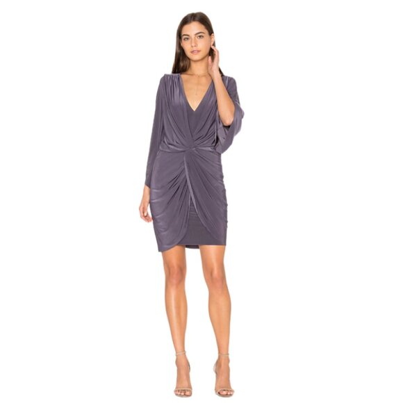 MISA Los Angeles Teget Midi Dress Womens Small Gray Long Sleeve Draped Dress New - Picture 1 of 5